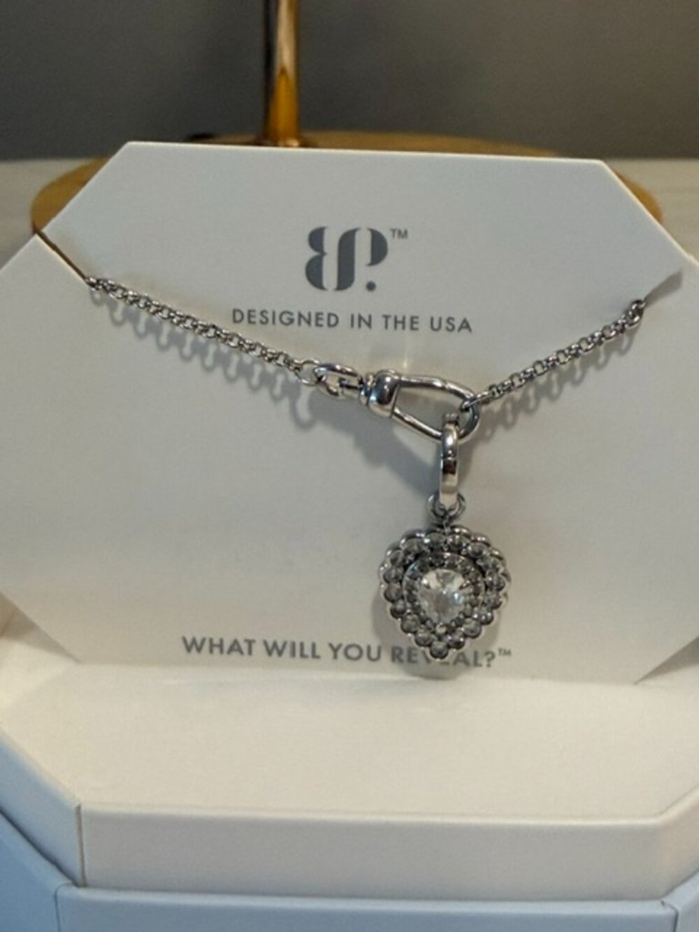 Bomb Party Necklace "It Only Takes One Glance" Diamond CZ Rhodium NK84235